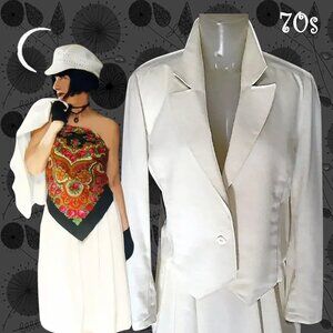 White Midi Skirt Suit Vintage 70s with Short Waiter Jacket Versatile Separates